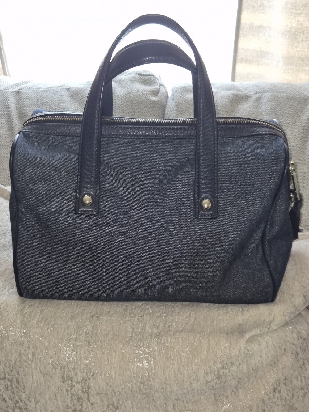 Dark Blue Canvas  Bag with  Leather Trim